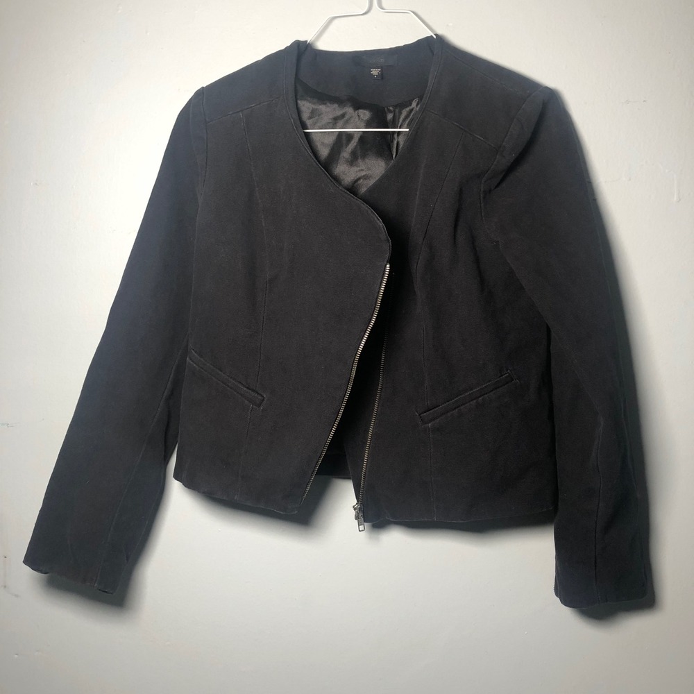 Joe's Jeans Jacket Women S Black Canvas Zip Collarless Moto Bomber E214570016